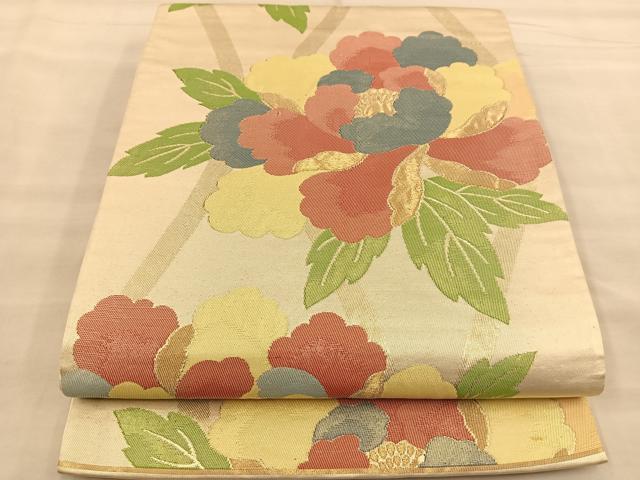 Rakuten - 平和屋着物◎六通柄袋帯　縦枠牡丹文　金糸　正絹　逸品　BAAT1485gt