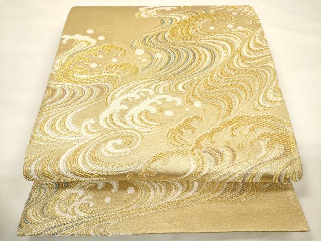 平和屋着物▼六通柄袋帯　唐織　立波文　金糸　正絹　逸品　CAAU5960ak