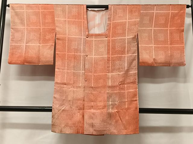 平和屋着物■道行コート　市松文様　暈し染め　ロング丈　正絹　逸品　CAAY8773ua