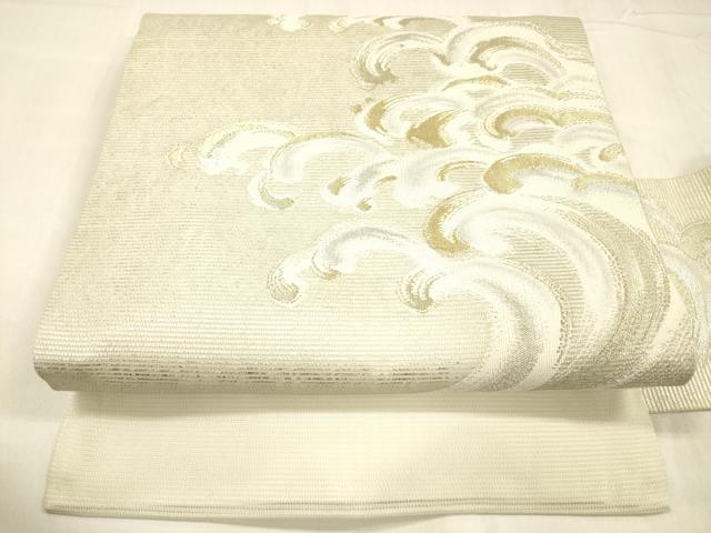 平和屋着物＊夏物　九寸名古屋帯　立波文　金銀糸　正絹　逸品　DABC8630cm