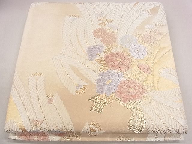 平和屋着物◎六通柄袋帯　唐織　孔雀羽花文　金糸　逸品　CAAD0676eg