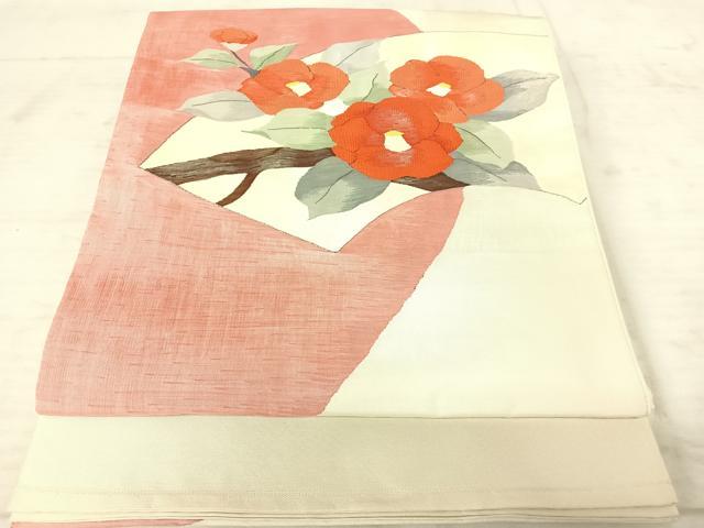 平和屋着物◎綴れ　太鼓柄袋帯　地紙椿文　正絹　逸品　AAAW8963yx