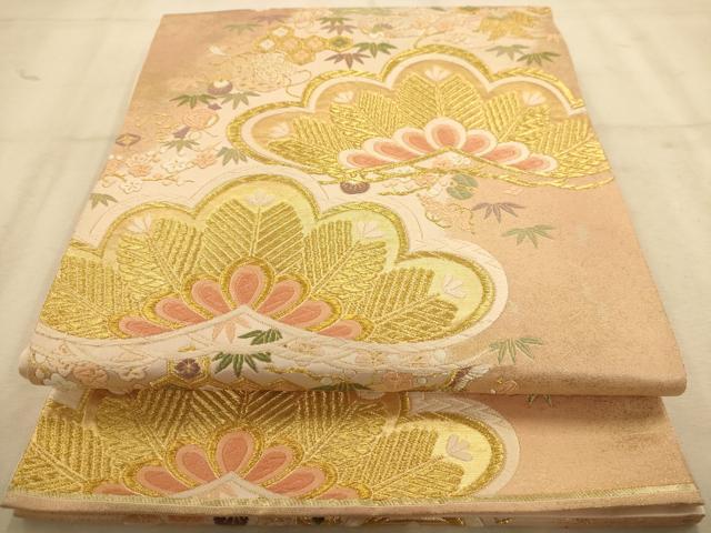 平和屋着物◎六通柄袋帯　唐織　宝尽くし文　松竹梅　金糸　正絹　逸品　AABA7360dt