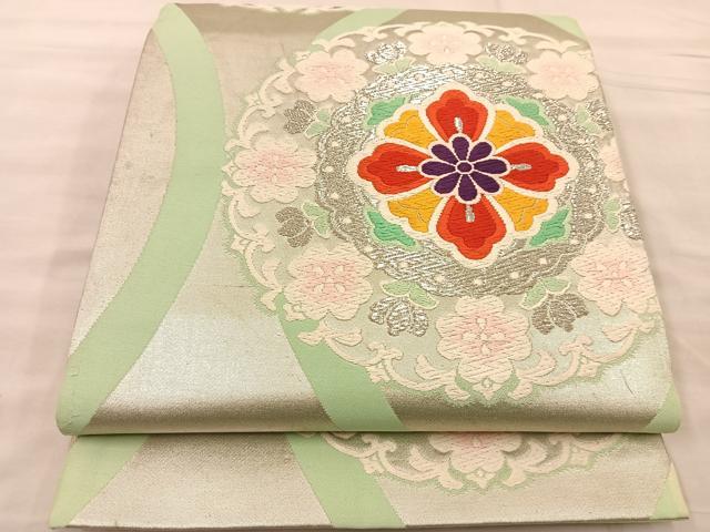 平和屋着物◎六通柄袋帯　唐織　縦枠花文　銀糸　正絹　逸品　BAAT1438gt