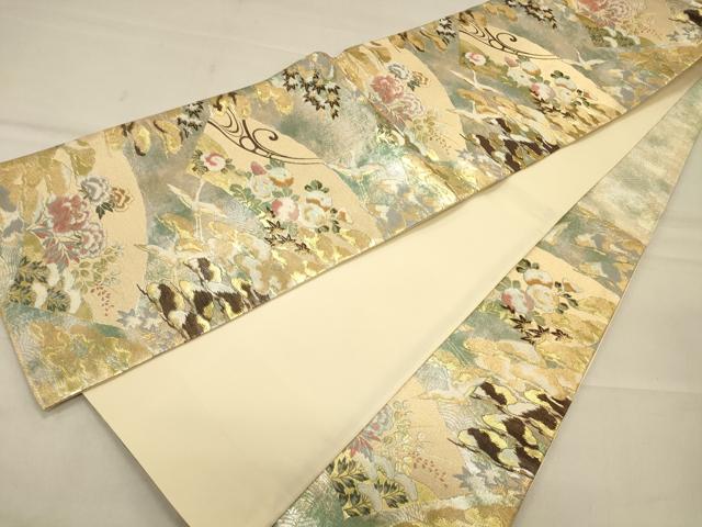 平和屋着物◎六通柄袋帯　地紙飛鶴花文　金銀糸　引箔　正絹　逸品　CAAS4615ft