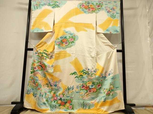 平和屋着物■訪問着　駒刺繍　風景草花文　金彩　正絹　逸品　CABB8225in