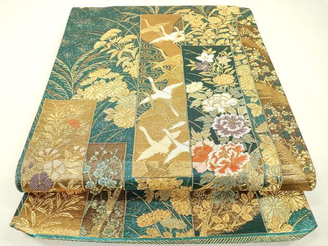 平和屋着物▼六通柄袋帯　短冊飛鳥花文　金糸　正絹　逸品　DAAZ6979fe