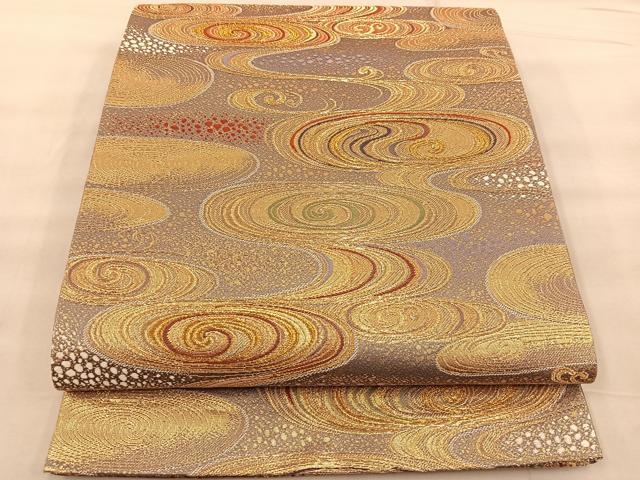 平和屋着物◎六通柄袋帯　唐織　流水文　金糸　正絹　逸品　BAAT1456gt