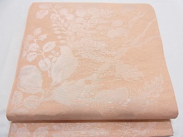 平和屋着物■夏物　六通柄袋帯　枝花文　銀糸　一斤染色　正絹　逸品　B-ph6339