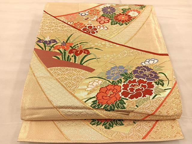 平和屋着物◎六通柄袋帯　唐織　地紙花文　金糸　正絹　逸品　BAAT1470gt