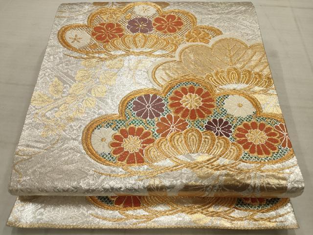 平和屋着物◎佐賀錦　六通柄袋帯　唐織　笠松草花文　金銀糸　正絹　逸品　AAAV1869ru