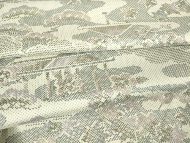 平和屋着物▽本場染大島紬　単衣　雲取り風景文　正絹　逸品　DAAV5549az