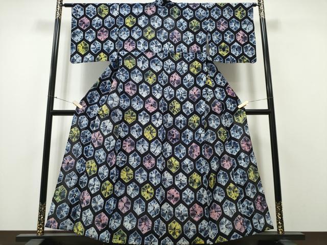 平和屋着物∴夏物　浴衣　有松鳴海絞り　亀甲文　綿　逸品　CABA0413ng