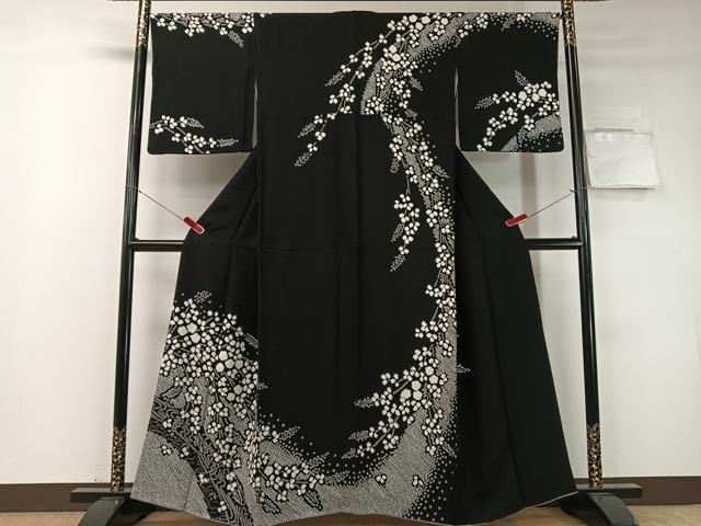 平和屋着物●訪問着　総絞り　流水枝垂れ花文　黒地　金彩　正絹　逸品　CABD8153vp