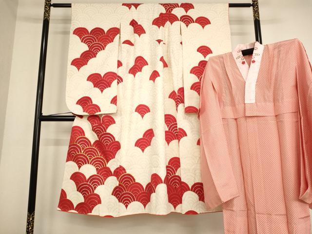 平和屋着物[]七五三　女の子　7歳　祝着　四つ身　長襦袢(無双仕立て)セット　青海波　金彩　逸品　AABD1820ja