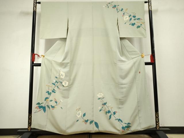 平和屋着物●京加賀糸目友禅作家　山崎巌　訪問着　枝花文　正絹　逸品　AABF3027cs