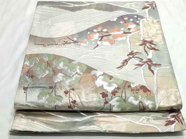 乐天商城 - 平和屋着物◎六通柄袋帯　流水枝花文　銀糸　正絹　逸品　AAAM5608cx
