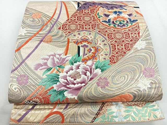 平和屋着物◎六通柄袋帯　唐織　九百錦　富貴春香文　金糸　正絹　逸品　CAAU7240nb