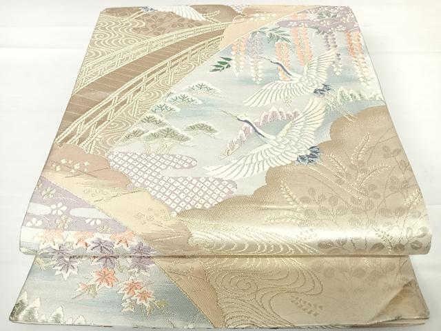 平和屋着物◎六通柄袋帯　唐織　飛鶴花文　金銀糸　正絹　逸品　AABC2426yx