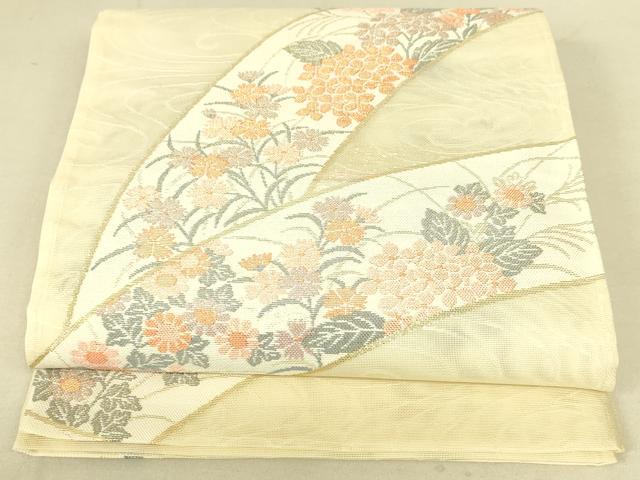 平和屋着物＊夏物　六通柄袋帯　草花文　金糸　正絹　逸品　DAAS2780cm