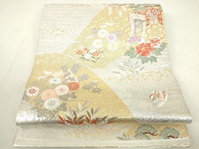 平和屋着物◎六通柄袋帯　唐織　山重秋草小袖　金銀糸　逸品　DAAG9685op