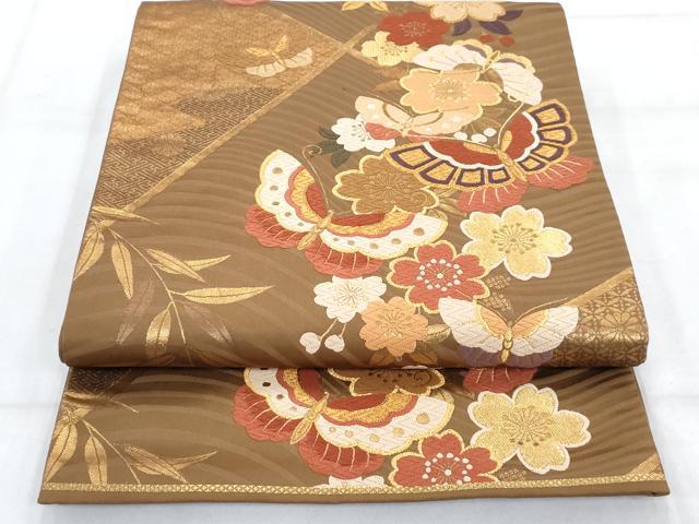 平和屋着物◎全通柄袋帯　唐織　優都里　花蝶文　金糸　正絹　逸品　AAAT0815cx