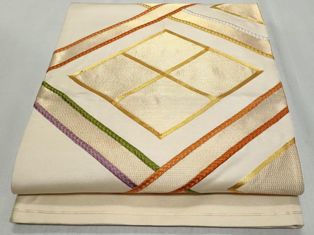 平和屋着物◎太鼓柄袋帯　総刺繍　駒刺繍　菱文　金糸　正絹　逸品　CAAZ4662fb