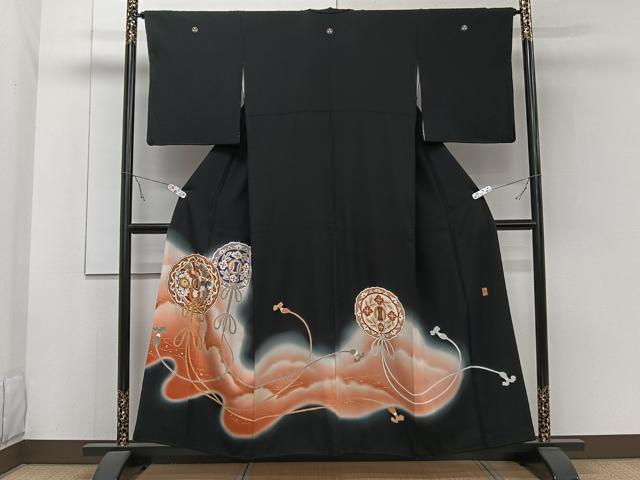 平和屋着物■豪華黒留袖　作家物　絵皿花鳥文　暈し染め　金銀彩　正絹　逸品　CABB2527xi