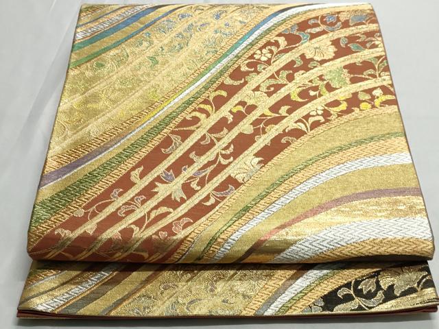 平和屋着物◎六通柄袋帯　花唐草文　銀糸　正絹　逸品　AAAM5625cx