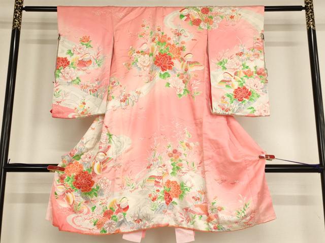 平和屋着物[]七五三　女の子　5歳　祝着　四つ身　駒刺繍　鴛鴦花文　暈し染め　逸品　AABE2432ja