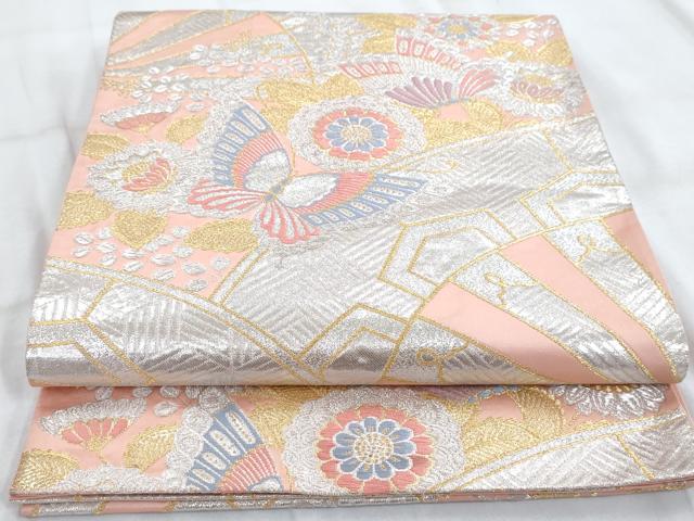 平和屋着物◎六通柄袋帯　唐織　北野錦　更紗花蝶文　金銀糸　正絹　逸品　AAAS8624cx