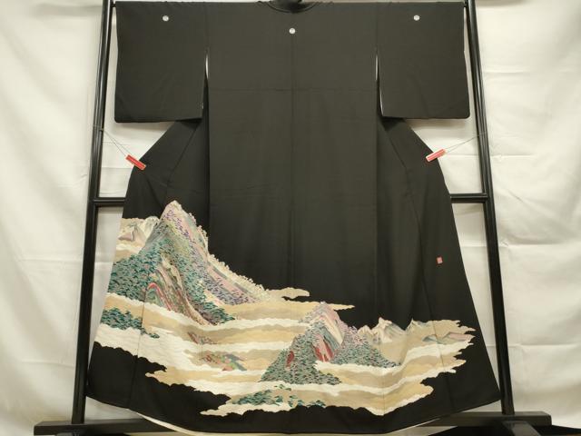 平和屋着物■豪華黒留袖 作家物 風景花松文 正絹 逸品 DAAM5679zy