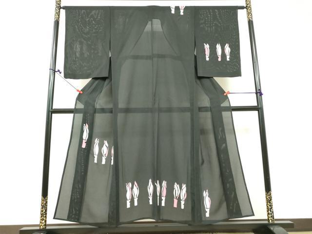 平和屋着物*夏物 訪問着 絽 飾花文 黒地 正絹 逸品 DAAS1317ud