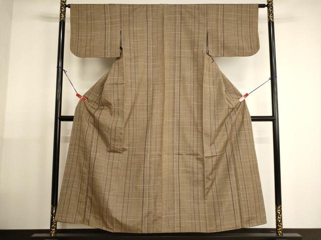 Kimono - 平和屋着物■上質な紬　格子　正絹　逸品　AABH2708ja