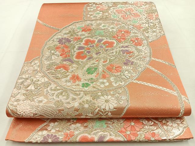 平和屋着物◎六通柄袋帯　唐織　鏡裏花文　金銀糸　正絹　逸品　BAAT9855hj