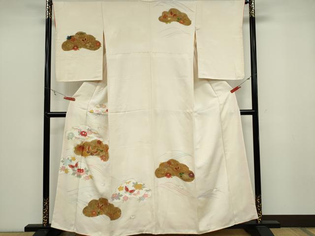 平和屋着物■訪問着　駒刺繍　花蝶文　金彩　正絹　逸品　CABB1787ou