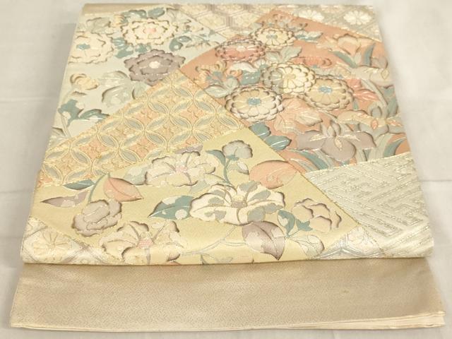 平和屋着物◎太鼓柄袋帯　駒刺繍　裂取り吉祥花文　金銀糸　正絹　逸品　AAAL7944ex