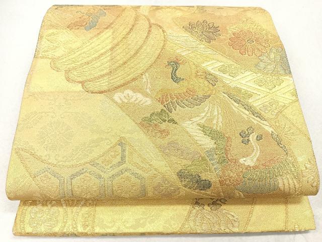 平和屋着物◎六通柄袋帯　束ね熨斗花鳥文　金彩　正絹　逸品　CAAW9608nb