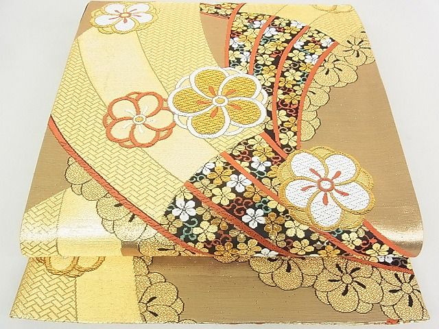 平和屋着物■六通柄袋帯　扇面花唐草文　金糸　逸品　DAAF8151sa