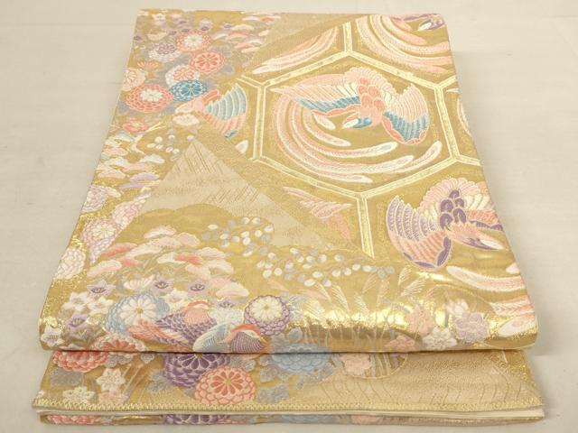 平和屋着物◎六通柄袋帯　九百錦　花鳥文　金糸　正絹　逸品　AAAL3721pf