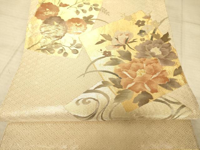 平和屋着物◎佐賀錦　六通柄袋帯　色紙花文　金糸　正絹　逸品　AAAZ6256cs