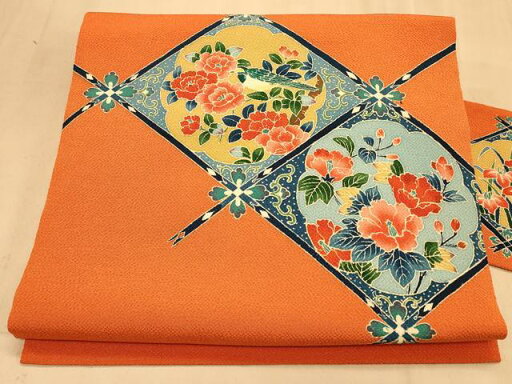 平和屋着物◎九寸名古屋帯 天井花鳥文 鬼しぼ縮緬 正絹 逸品 CAAT0393ft 平和屋着物◎九寸名古屋帯 天井花鳥文 鬼しぼ縮緬 正絹 逸品 CAAT0393ft