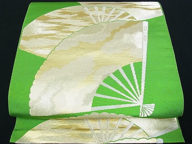 平和屋着物■八寸名古屋帯 舞扇文 金銀糸 正絹 逸品 A-uw2424