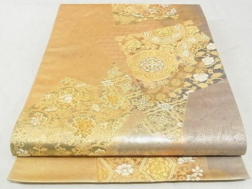 平和屋着物◎六通柄袋帯 色紙重ね吉祥花文 金銀糸 引箔 正絹 逸品 AAAH2525Ajz 平和屋着物◎六通柄袋帯 色紙重ね吉祥花文 金銀糸 引箔 正絹 逸品 AAAH2525Ajz