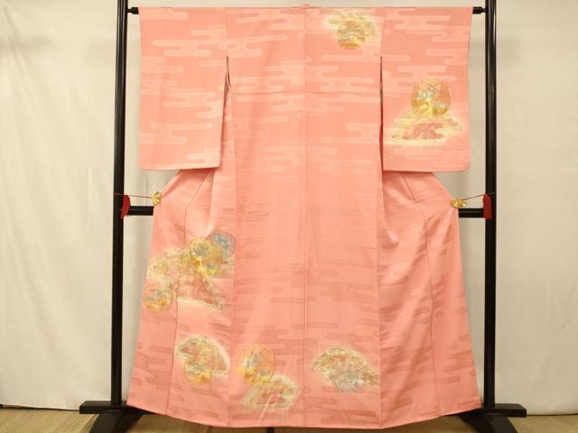 平和屋着物■訪問着　駒刺繍　雪輪草花文　暈し染め　金彩　正絹　逸品　AAAX3440fw