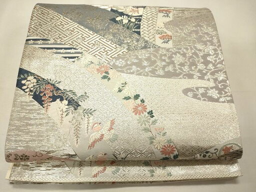 平和屋着物◎六通柄袋帯 瑞祥春秋 銀糸 逸品 CAAI0248oy 平和屋着物◎六通柄袋帯 瑞祥春秋 銀糸 逸品 CAAI0248oy