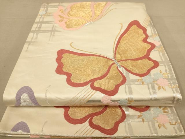 平和屋着物◎全通柄袋帯 唐織 花蝶文 金銀糸 正絹 逸品 AABC8536dt