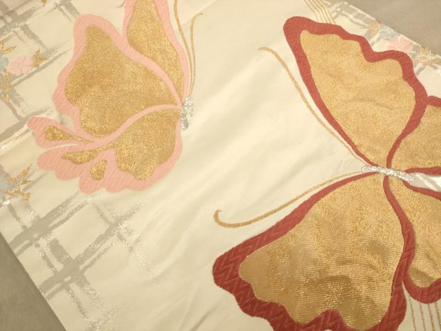 平和屋の平和屋着物◎全通柄袋帯 唐織 花蝶文 金銀糸 正絹 逸品 AABC8536dt｜アングル2