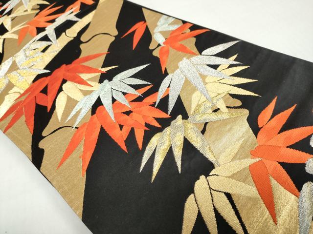 平和屋の平和屋着物◎六通柄袋帯 笹竹文 黒地 金銀糸 正絹 逸品 DABF1058ud｜アングル2