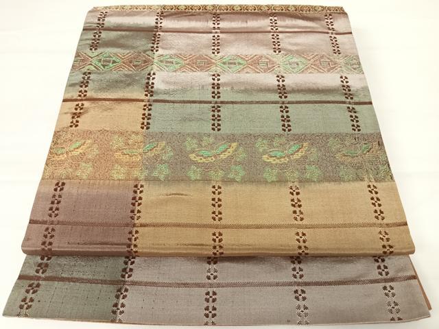 平和屋着物◎全通柄袋帯　横段花蝶文　正絹　逸品　AABA2167yx